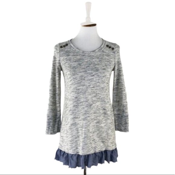 Anthropologie  Saturday Sunday Elora heathered grey 3/4 sleeve w/ruffle blue hem - Picture 15 of 15